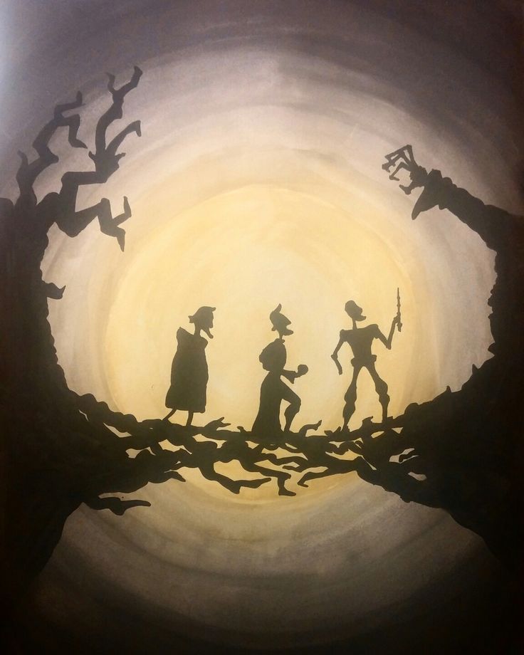 Silhouetted figures resembling the Bard's Brothers and Sisters are depicted standing on a twisted branch against a glowing background, conveying a mysterious and eerie atmosphere.