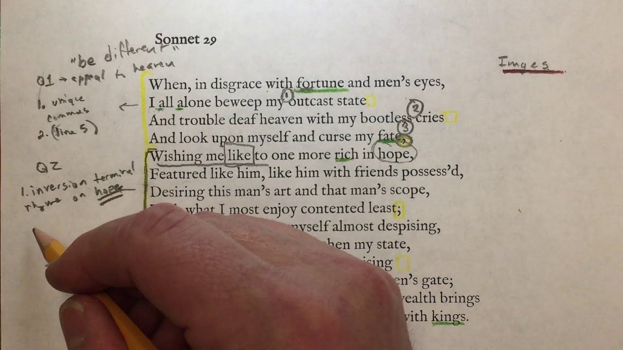 Shakespeare Sonnet 29: Full Markup: Structure, Diction, Images